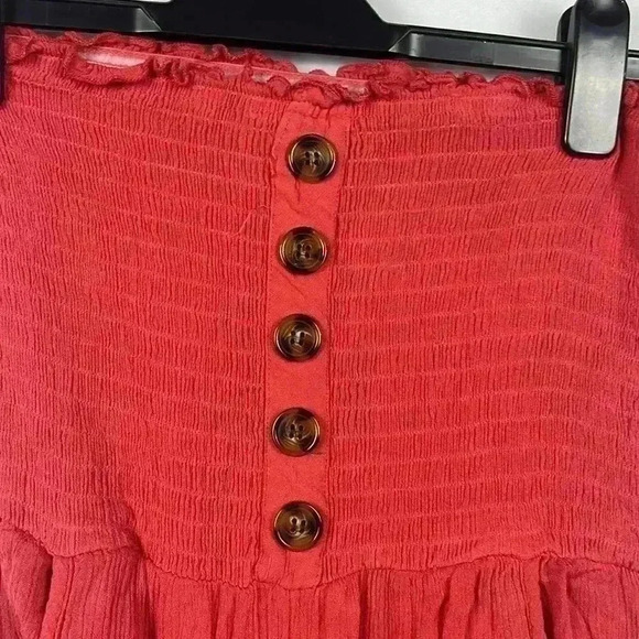 Sky & Sparrow Jumpsuit Burnt Orange M Smocked Bodice Sleeveless Pockets Ruffle - Picture 2 of 11